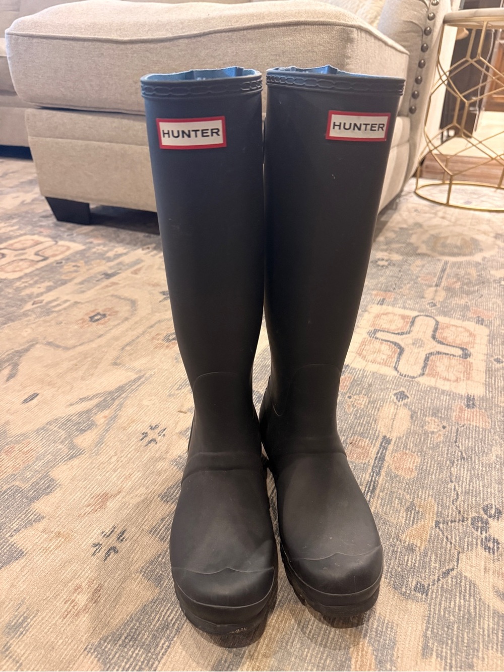 Hunter Blue Adjustable Back Rain Boots